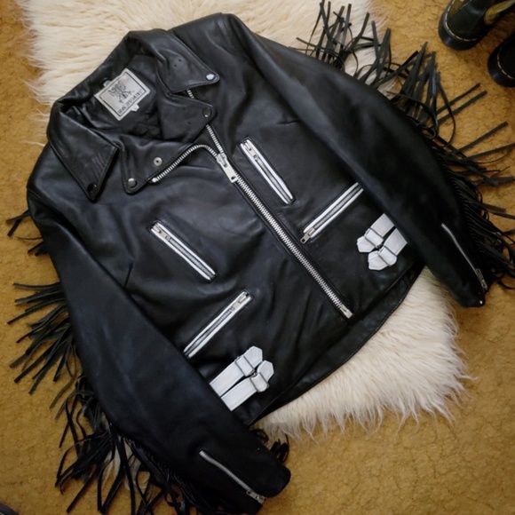 Jackets & Blazers - Vintage Fringe Leather Biker Moto Harley Jacket